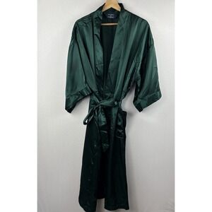State O‎ Maine Bath Robe One Sz. Dark Green Solid Pattern Belted Pockets VTG NEW